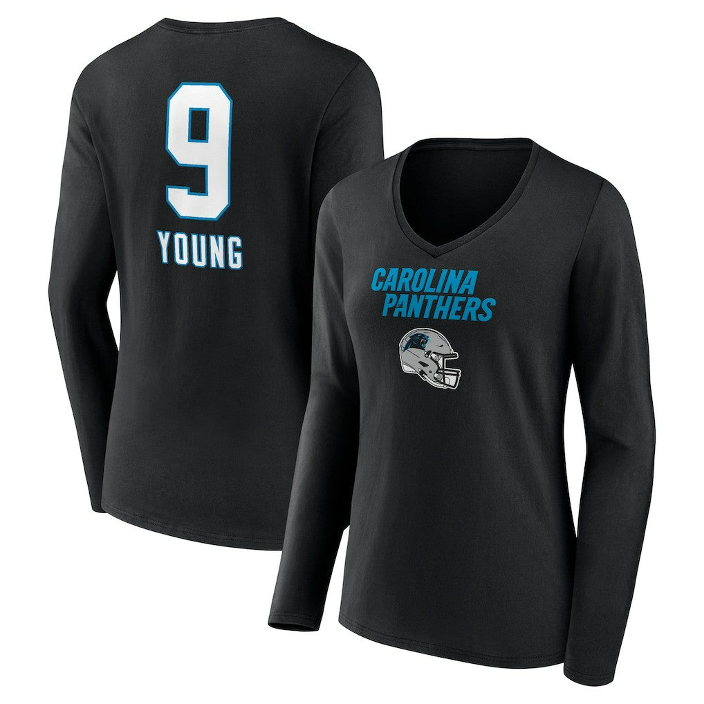 Bryce Young  Women's Team Wordmark Name & Number Long Sleeve V-Neck T-Shirt - Carolina Panthers