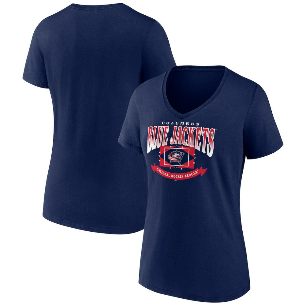 NHL Navy Columbus Blue Jackets Women's Slapshot V-Neck T-Shirt