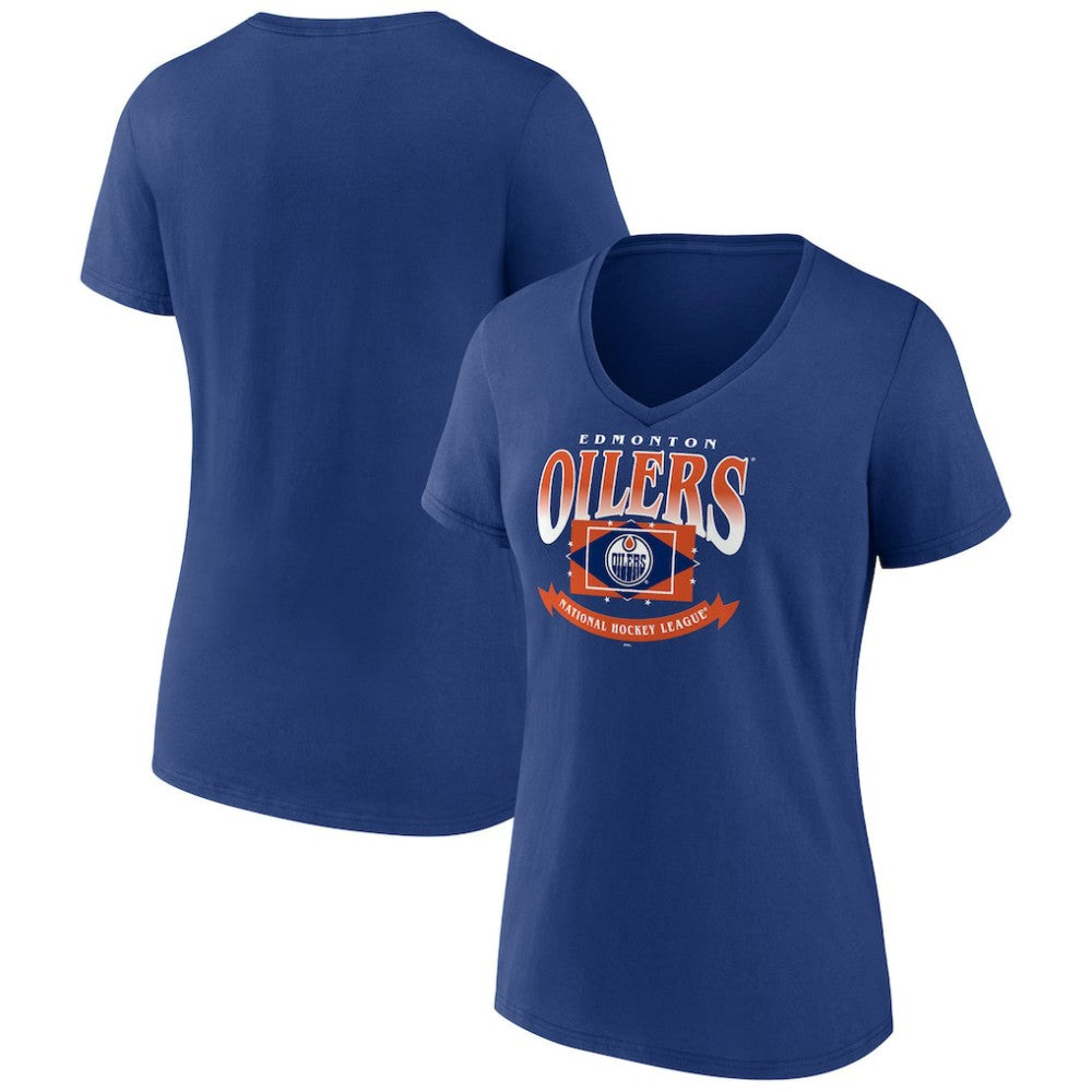 NHL Navy Edmonton Oilers Women's Slapshot V-Neck T-Shirt