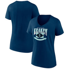 NHL Deep Sea Blue Seattle Kraken Women's Slapshot V-Neck T-Shirt
