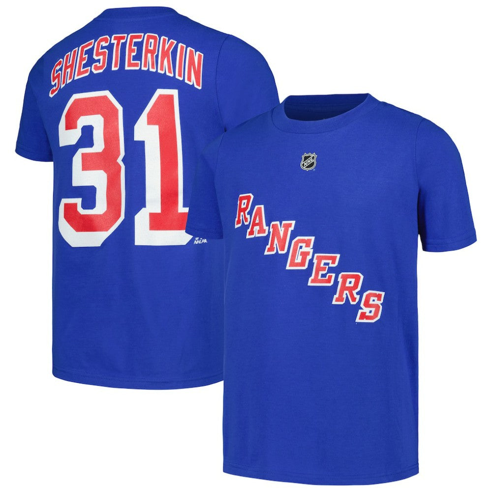 NHL Blue Igor Shesterkin New York Rangers Youth Player Name & Number T-Shirt