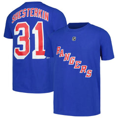 NHL Blue Igor Shesterkin New York Rangers Youth Player Name & Number T-Shirt
