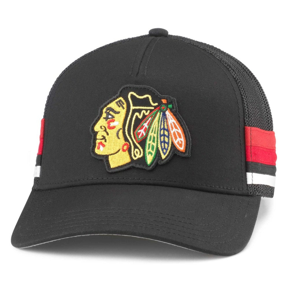 NHL Black Chicago Blackhawks American Needle HotFoot Stripes Trucker Adjustable Hat
