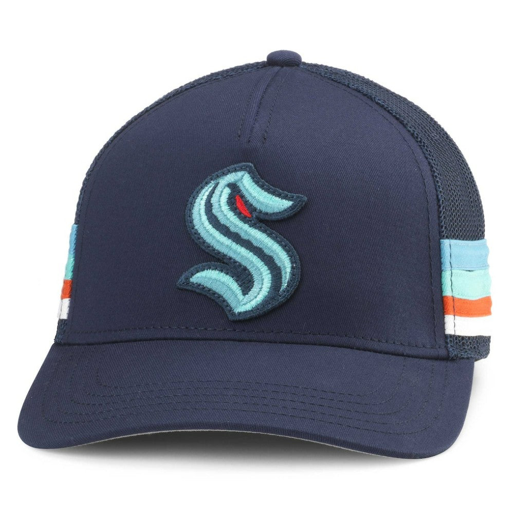 NHL Deep Sea Blue Seattle Kraken American Needle HotFoot Stripes Trucker Adjustable Hat
