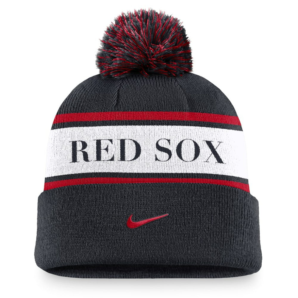 MLB Boston Red Sox Nike Team Stripe Peak Cuffed Knit Hat with Pom