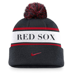 MLB Boston Red Sox Nike Team Stripe Peak Cuffed Knit Hat with Pom