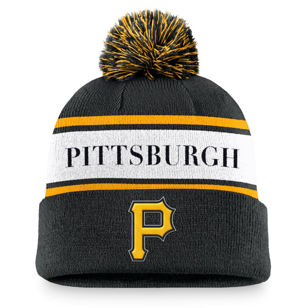 MLB Pittsburgh Pirates Nike Team Stripe Peak Cuffed Knit Hat with Pom
