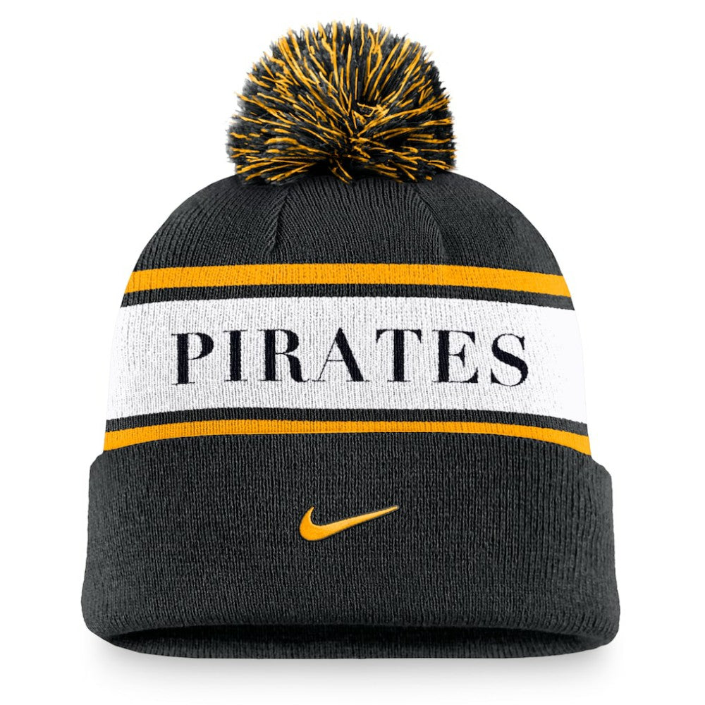 MLB Pittsburgh Pirates Nike Team Stripe Peak Cuffed Knit Hat with Pom