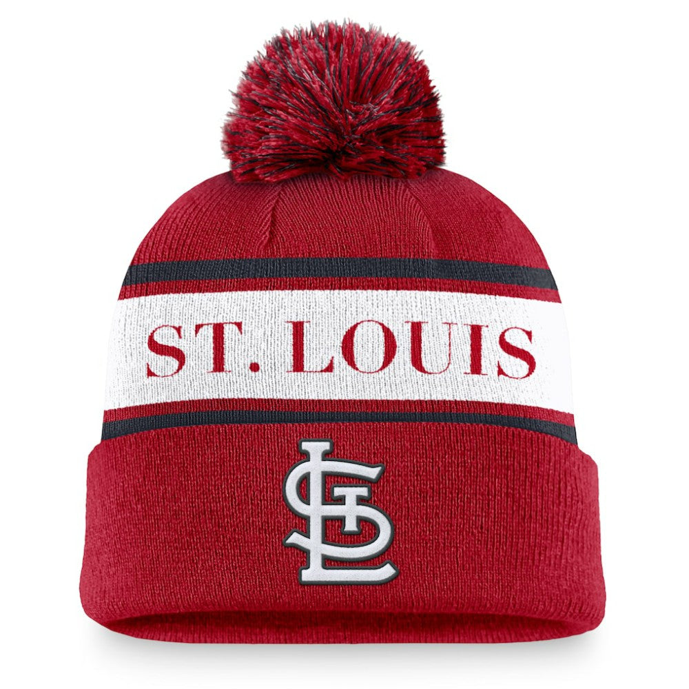 MLB St. Louis Cardinals Nike Team Stripe Peak Cuffed Knit Hat with Pom