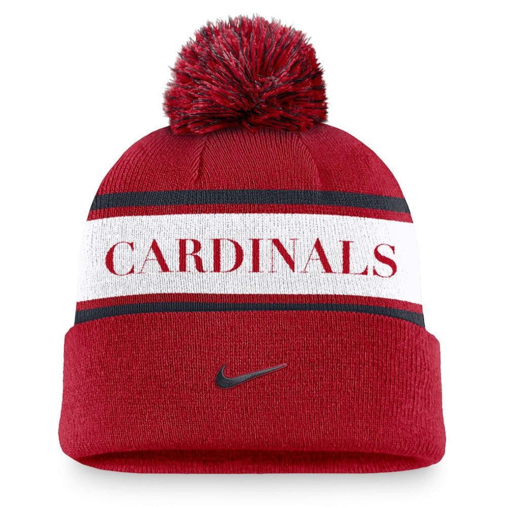 MLB St. Louis Cardinals Nike Team Stripe Peak Cuffed Knit Hat with Pom