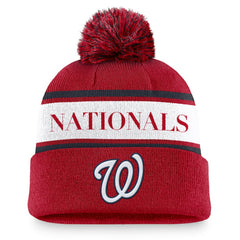 MLB Washington Nationals Nike Team Stripe Peak Cuffed Knit Hat with Pom