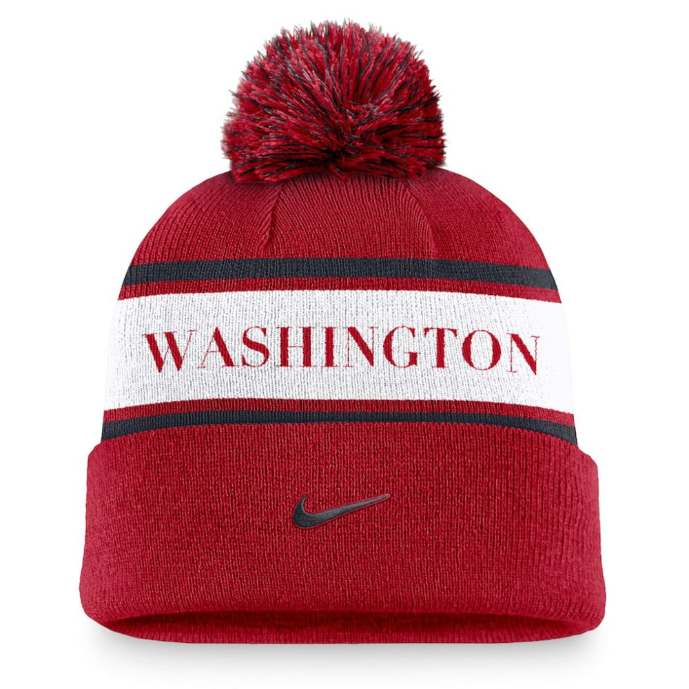MLB Washington Nationals Nike Team Stripe Peak Cuffed Knit Hat with Pom