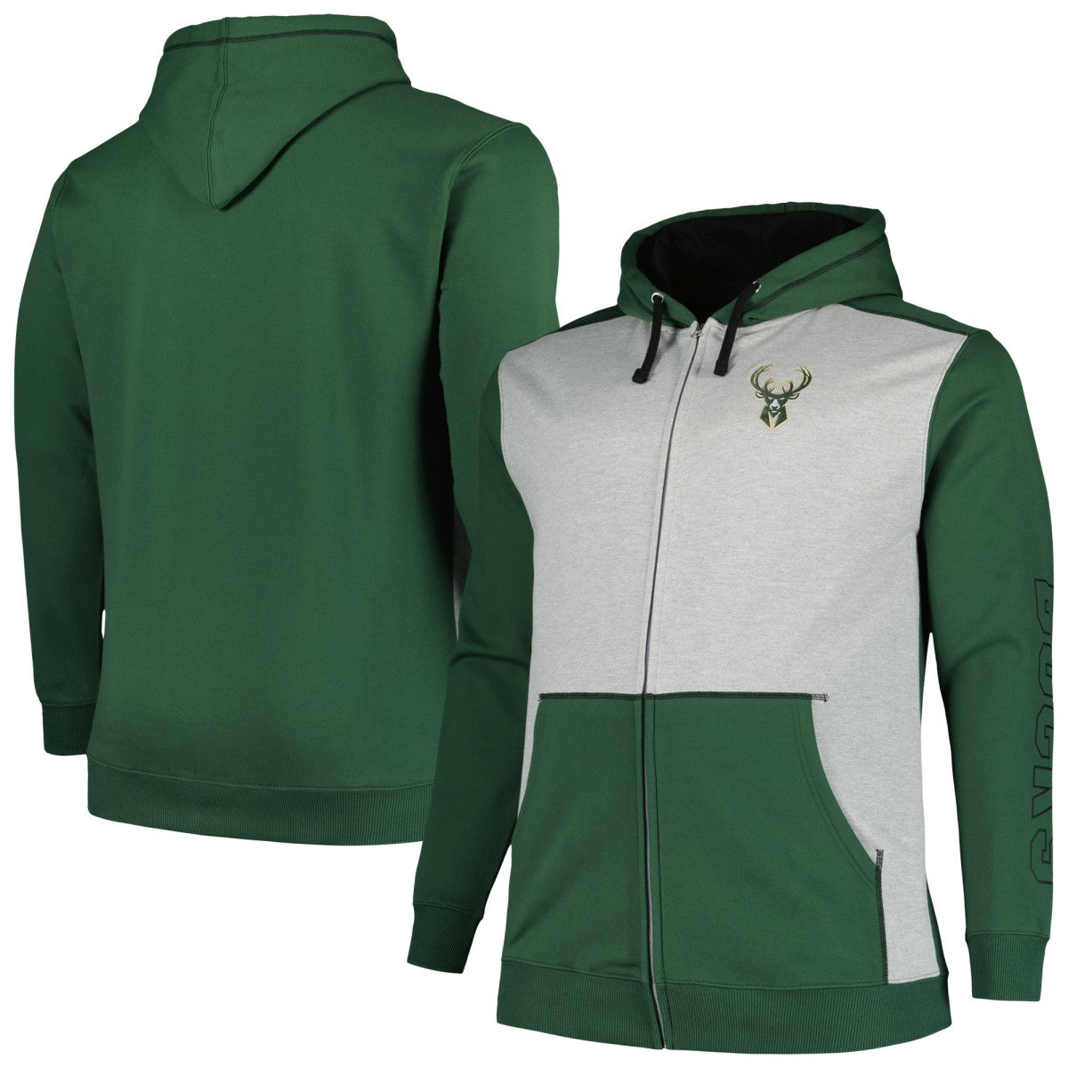 NBA Milwaukee Bucks Big & Tall Contrast Pieced Stitched Full-Zip Hoodie