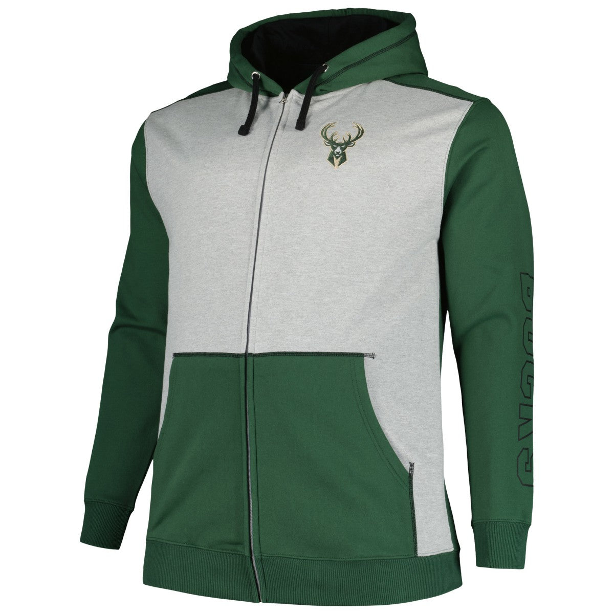 NBA Milwaukee Bucks Big & Tall Contrast Pieced Stitched Full-Zip Hoodie