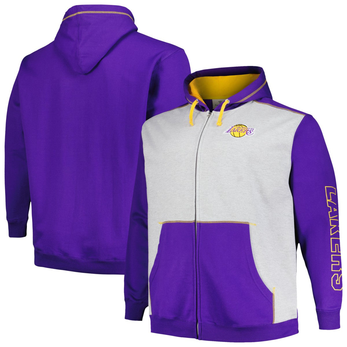 NBA Los Angeles Lakers Big & Tall Contrast Pieced Stitched Full-Zip Hoodie