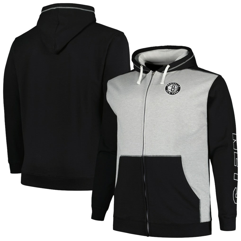 NBA Brooklyn Nets Big & Tall Contrast Pieced Stitched Full-Zip Hoodie
