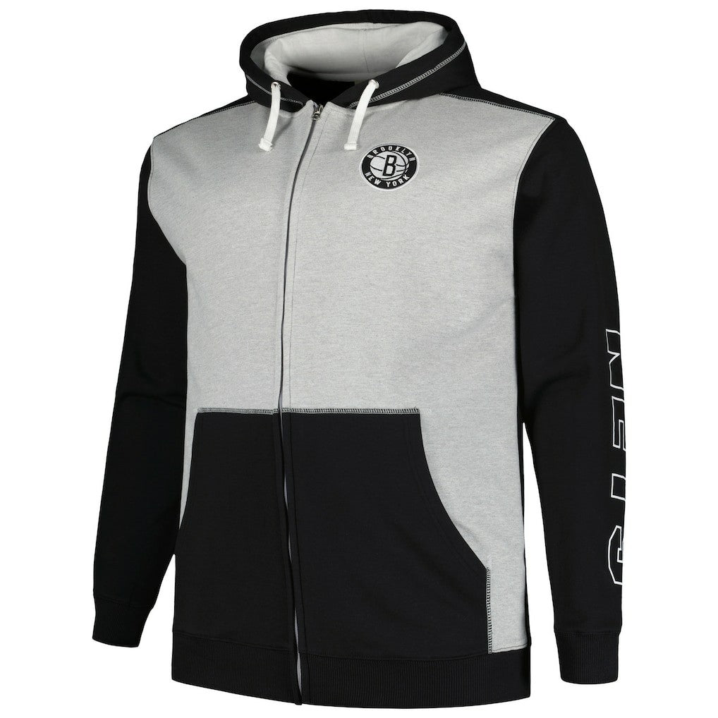 NBA Brooklyn Nets Big & Tall Contrast Pieced Stitched Full-Zip Hoodie