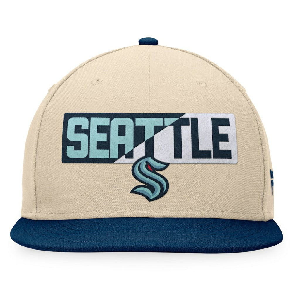 NHL Cream/Deep Sea Blue Seattle Kraken Fanatics Goalaso Snapback Hat