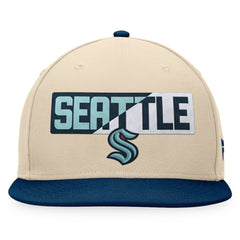 NHL Cream/Deep Sea Blue Seattle Kraken Fanatics Goalaso Snapback Hat