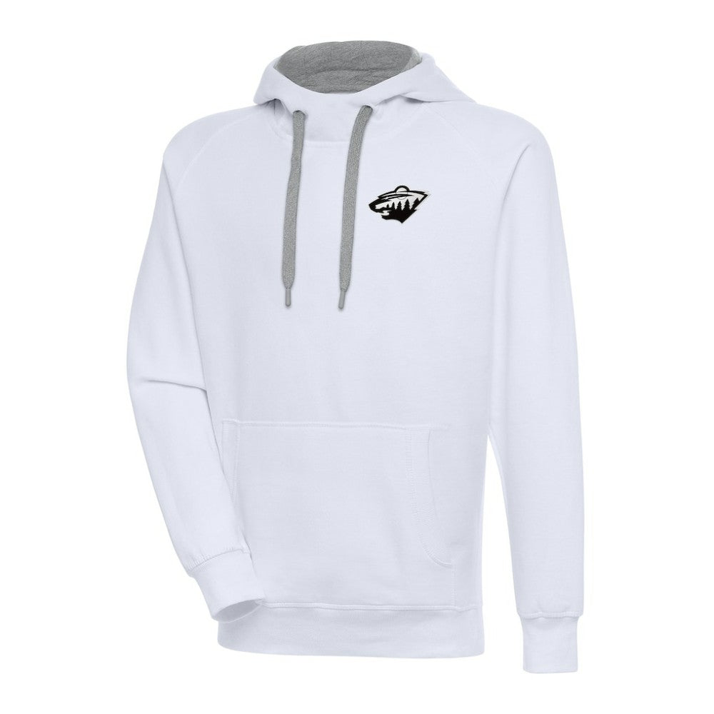 NHL White Minnesota Wild Antigua Metallic Logo Victory Pullover Hoodie