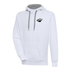 NHL White Minnesota Wild Antigua Metallic Logo Victory Pullover Hoodie