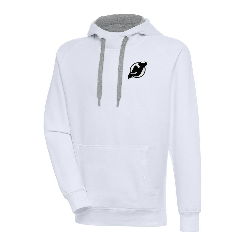 NHL White New Jersey Devils Antigua Metallic Logo Victory Pullover Hoodie
