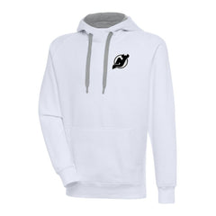 NHL White New Jersey Devils Antigua Metallic Logo Victory Pullover Hoodie