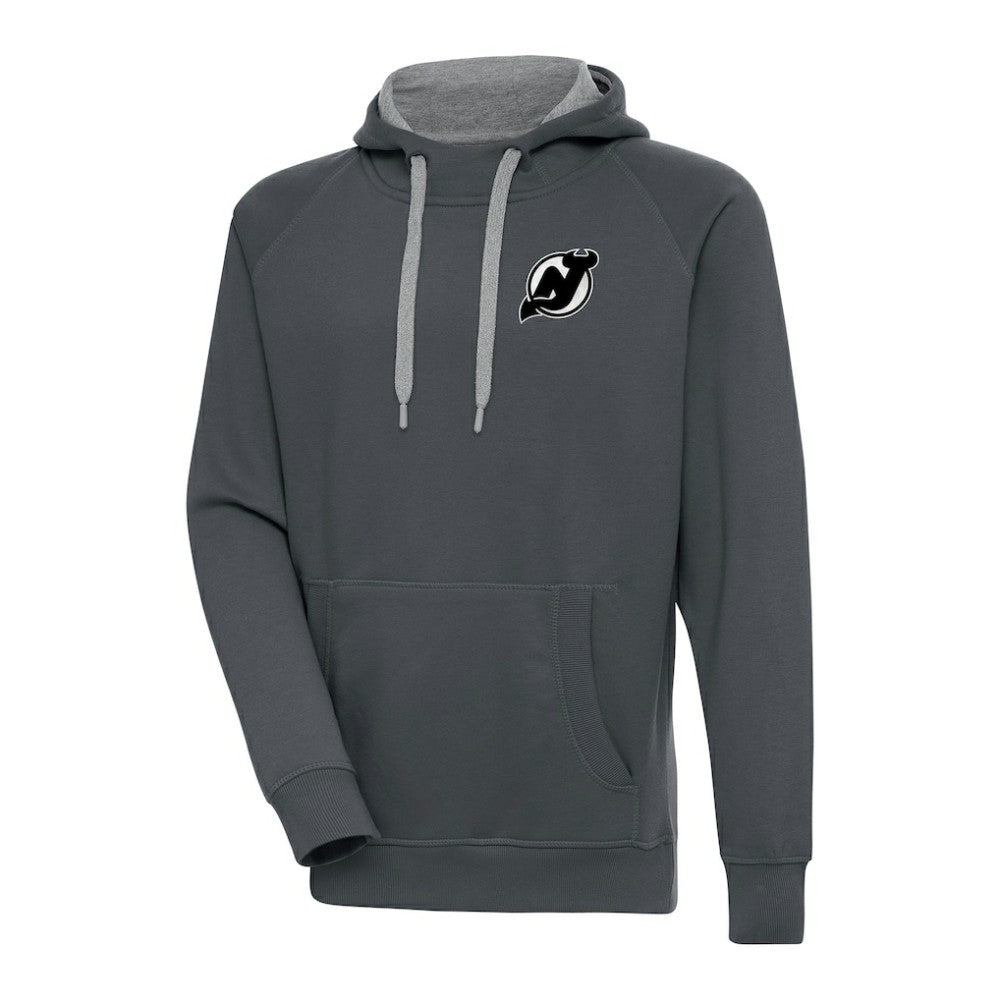 NHL Charcoal New Jersey Devils Antigua Metallic Logo Victory Pullover Hoodie
