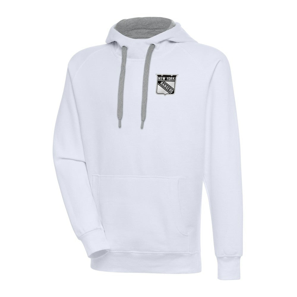 NHL White New York Rangers Antigua Metallic Logo Victory Pullover Hoodie