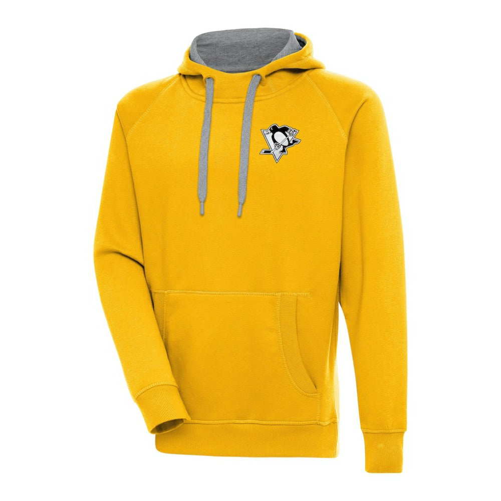 NHL Gold Pittsburgh Penguins Antigua Metallic Logo Victory Pullover Hoodie