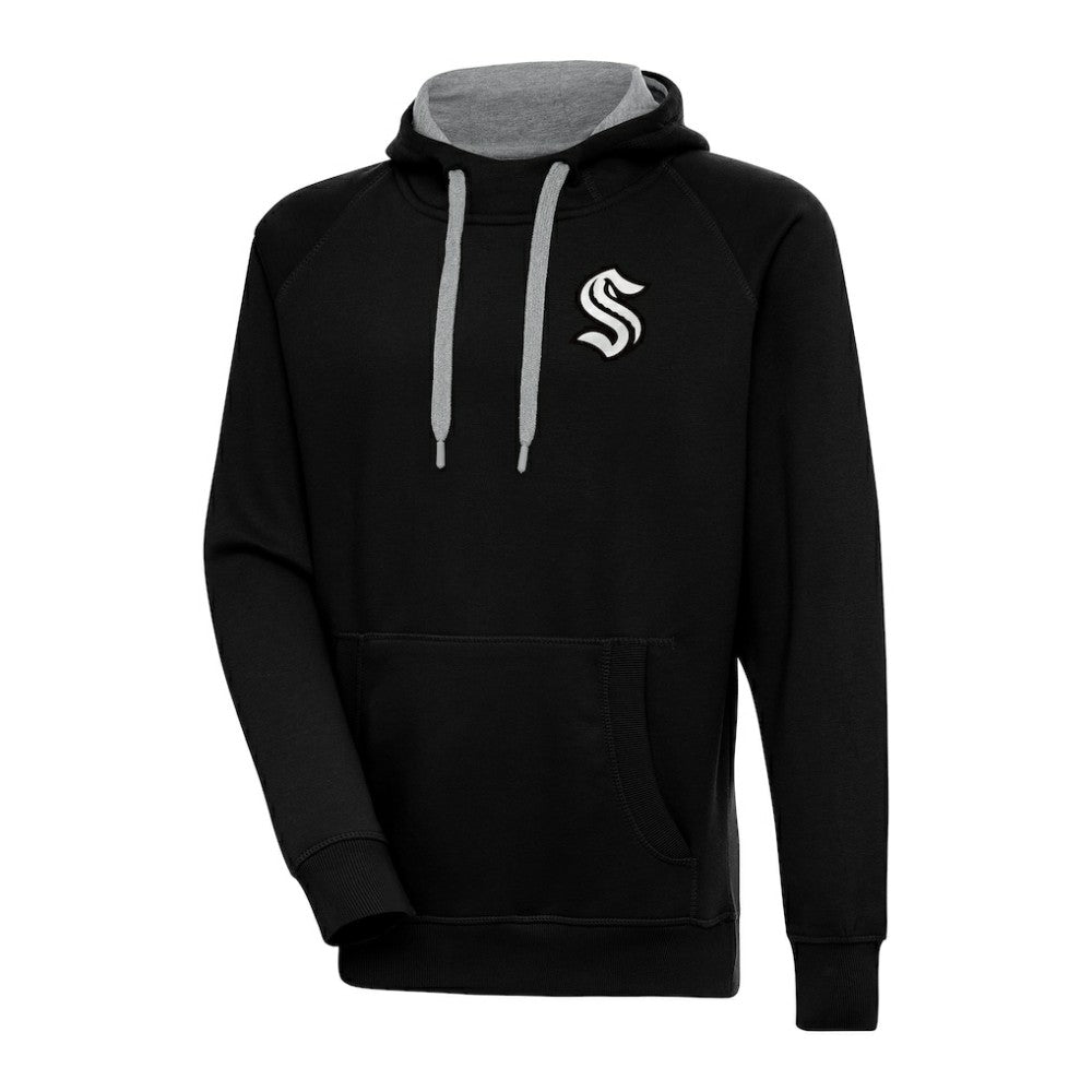 NHL Black Seattle Kraken Antigua Metallic Logo Victory Pullover Hoodie