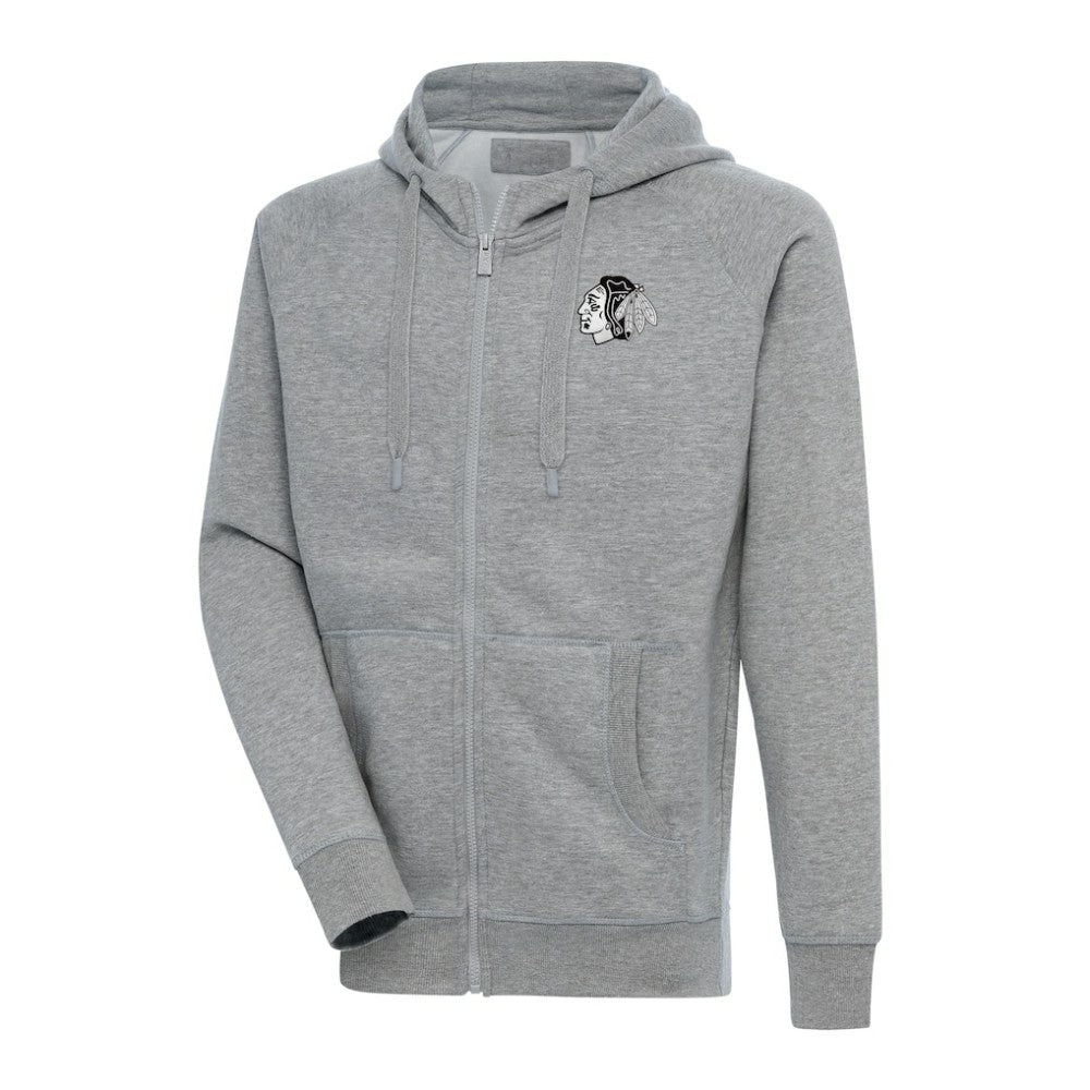 NHL Heather Gray Chicago Blackhawks Antigua Metallic Logo Victory Full-Zip Hoodie