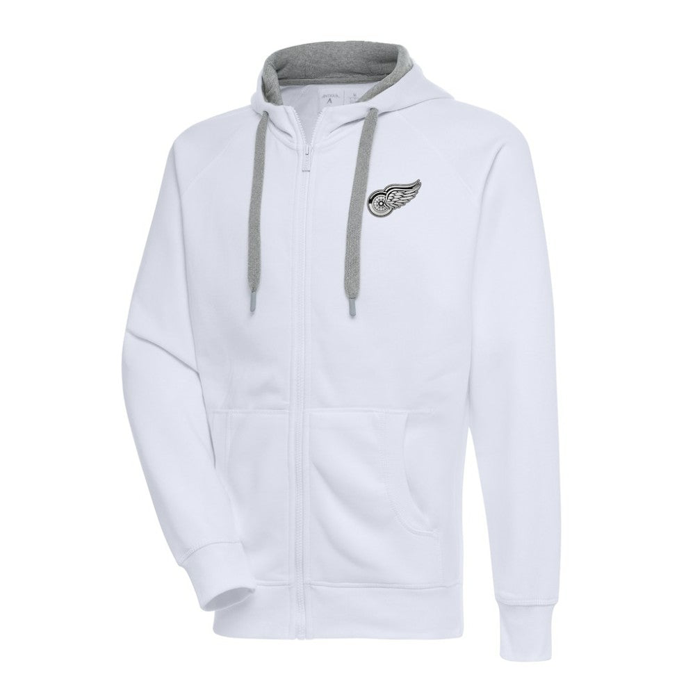 NHL White Detroit Red Wings Antigua Metallic Logo Victory Full-Zip Hoodie