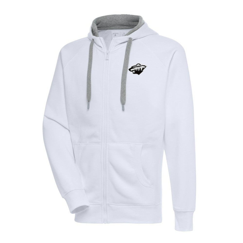 NHL White Minnesota Wild Antigua Metallic Logo Victory Full-Zip Hoodie