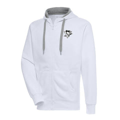 NHL White Pittsburgh Penguins Antigua Metallic Logo Victory Full-Zip Hoodie