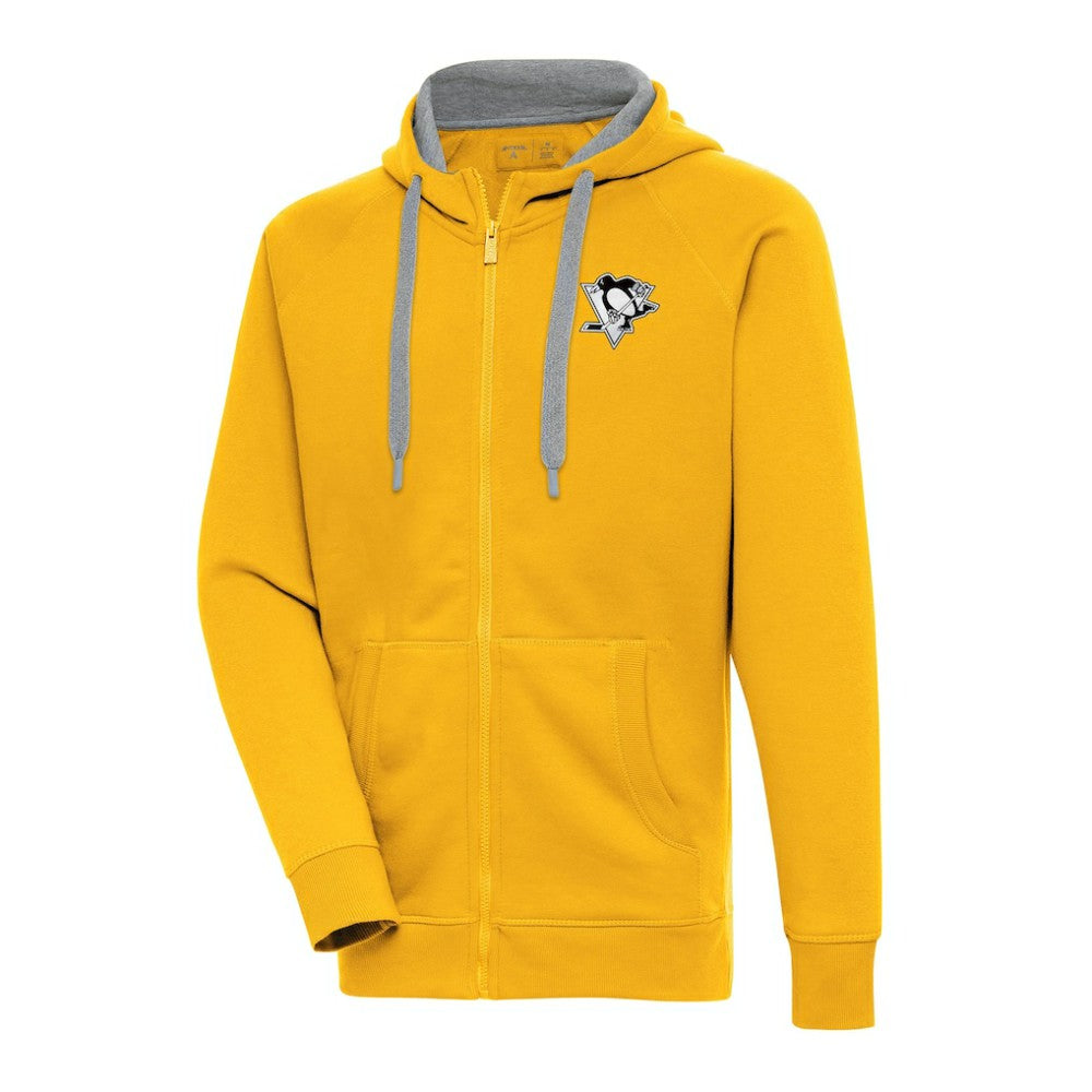 NHL Gold Pittsburgh Penguins Antigua Metallic Logo Victory Full-Zip Hoodie