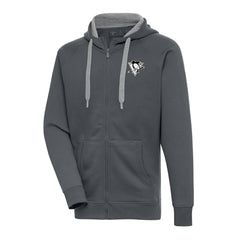 NHL Charcoal Pittsburgh Penguins Antigua Metallic Logo Victory Full-Zip Hoodie