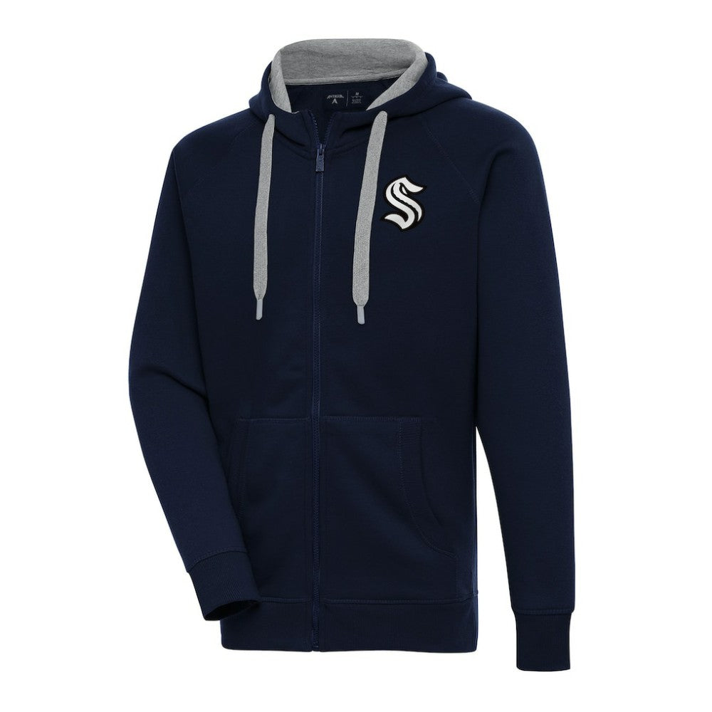 NHL Deep Sea Blue Seattle Kraken Antigua Metallic Logo Victory Full-Zip Hoodie