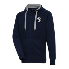 NHL Deep Sea Blue Seattle Kraken Antigua Metallic Logo Victory Full-Zip Hoodie