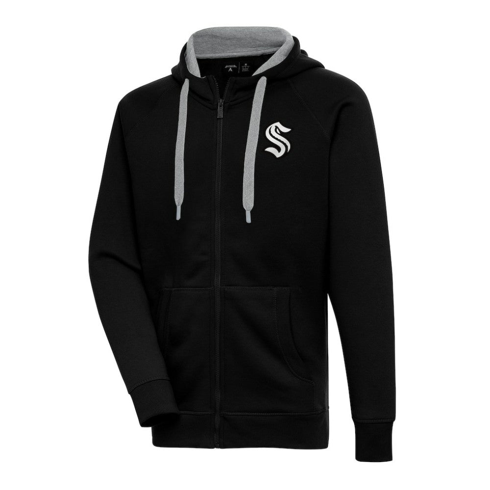 NHL Black Seattle Kraken Antigua Metallic Logo Victory Full-Zip Hoodie