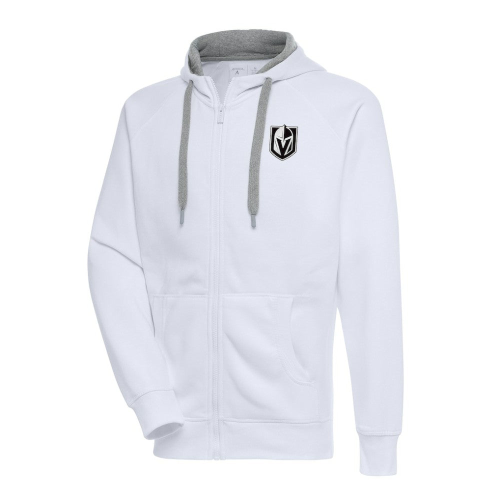 NHL White Vegas Golden Knights Antigua Metallic Logo Victory Full-Zip Hoodie