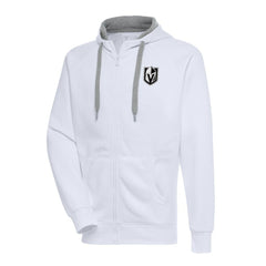 NHL White Vegas Golden Knights Antigua Metallic Logo Victory Full-Zip Hoodie