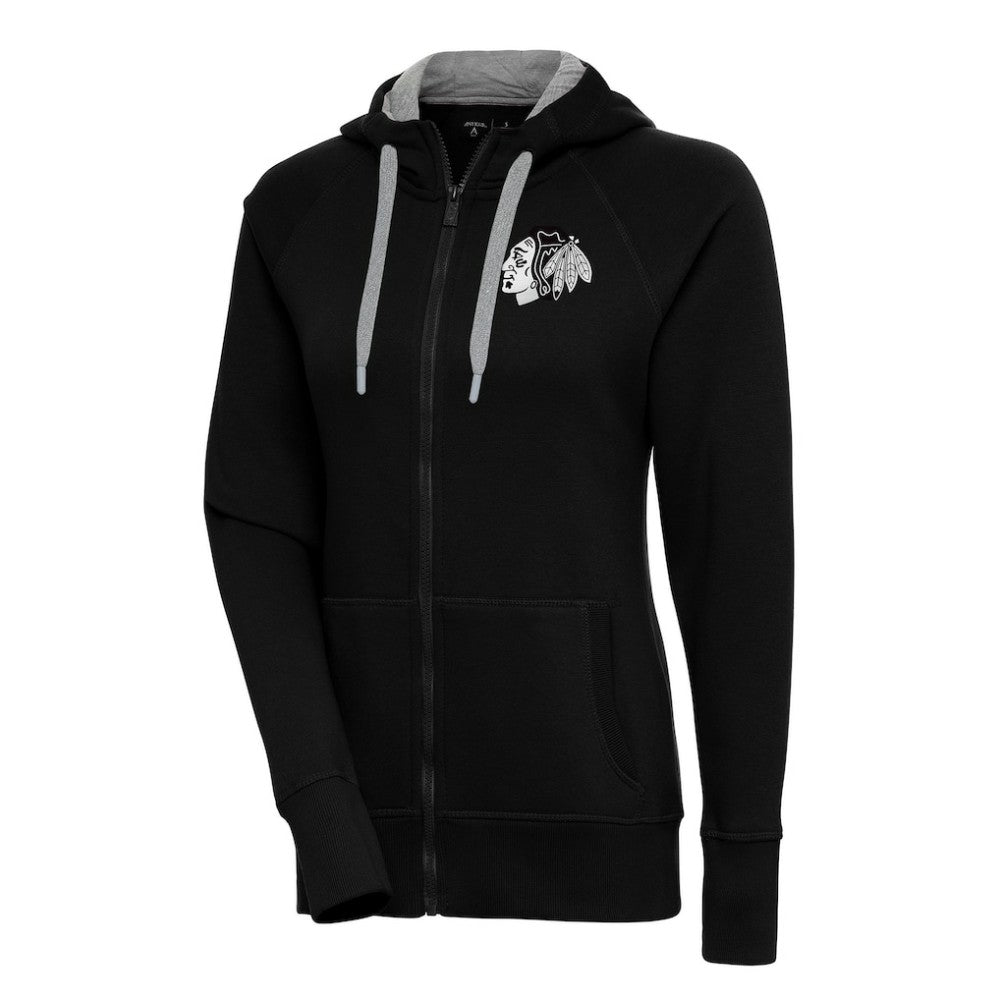 NHL Black Chicago Blackhawks Antigua Women's Metallic Logo Victory Full-Zip Hoodie
