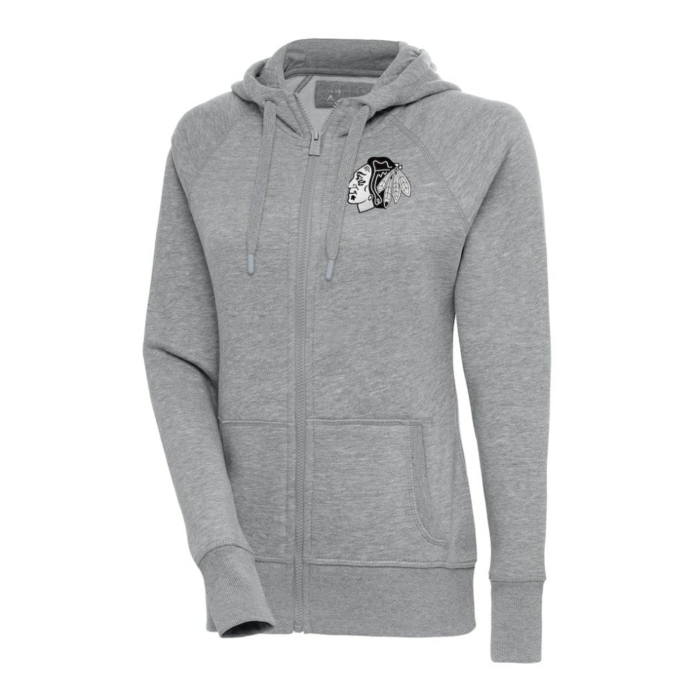NHL Heather Gray Chicago Blackhawks Antigua Women's Metallic Logo Victory Full-Zip Hoodie