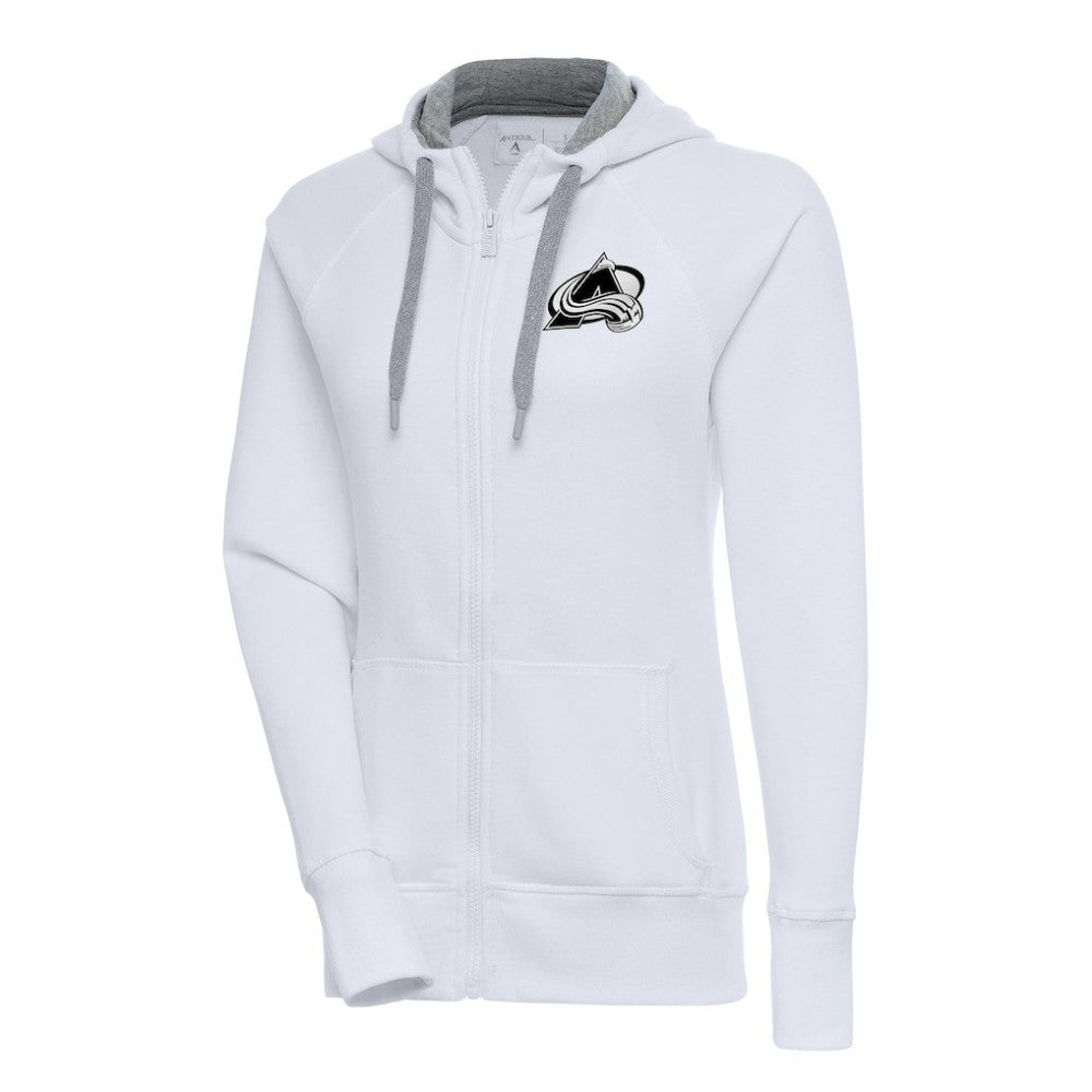 NHL White Colorado Avalanche Antigua Women's Metallic Logo Victory Full-Zip Hoodie