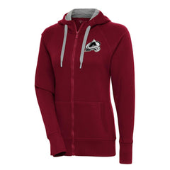 NHL Burgundy Colorado Avalanche Antigua Women's Metallic Logo Victory Full-Zip Hoodie