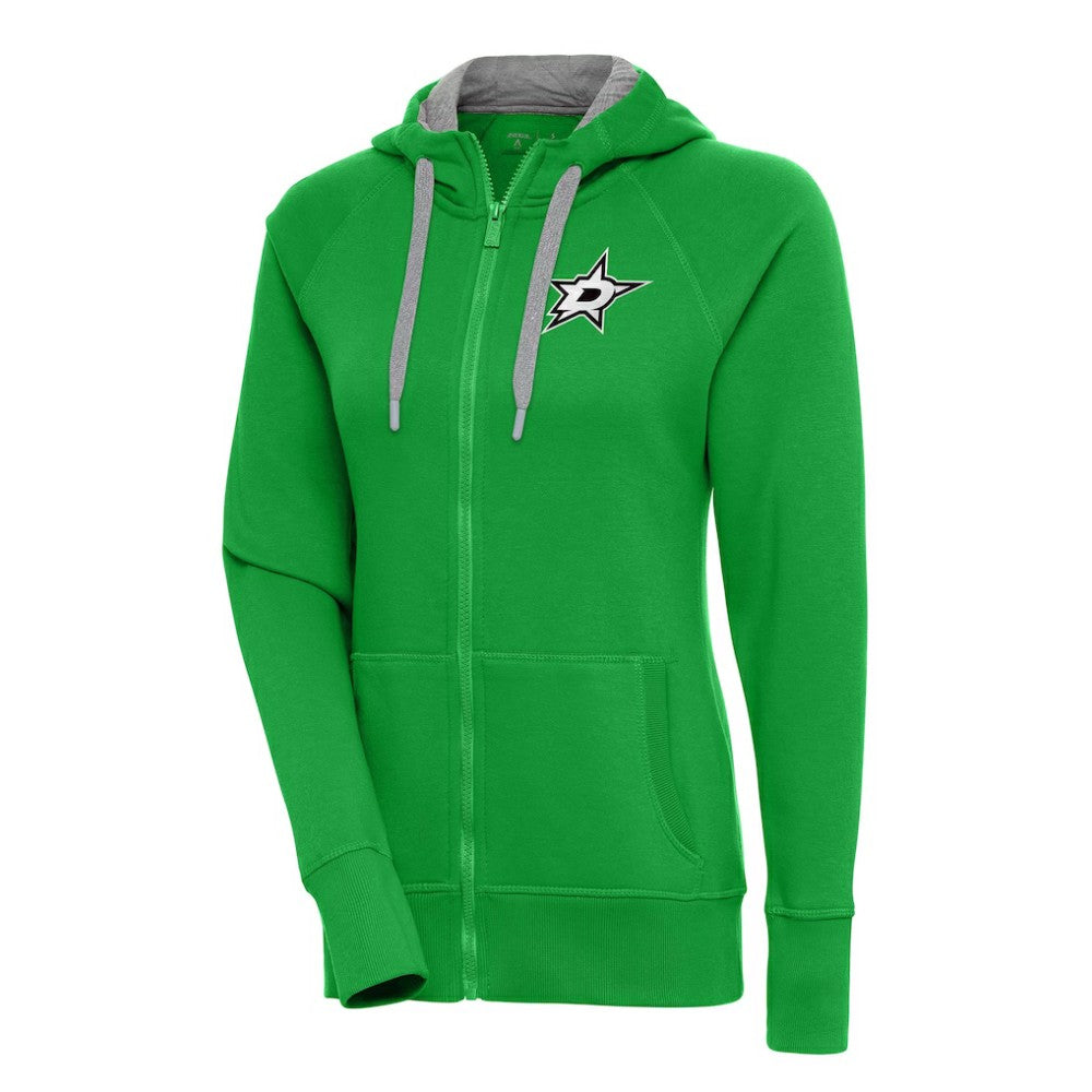 NHL Kelly Green Dallas Stars Antigua Women's Metallic Logo Victory Full-Zip Hoodie