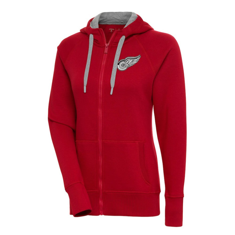 NHL Red Detroit Red Wings Antigua Women's Metallic Logo Victory Full-Zip Hoodie