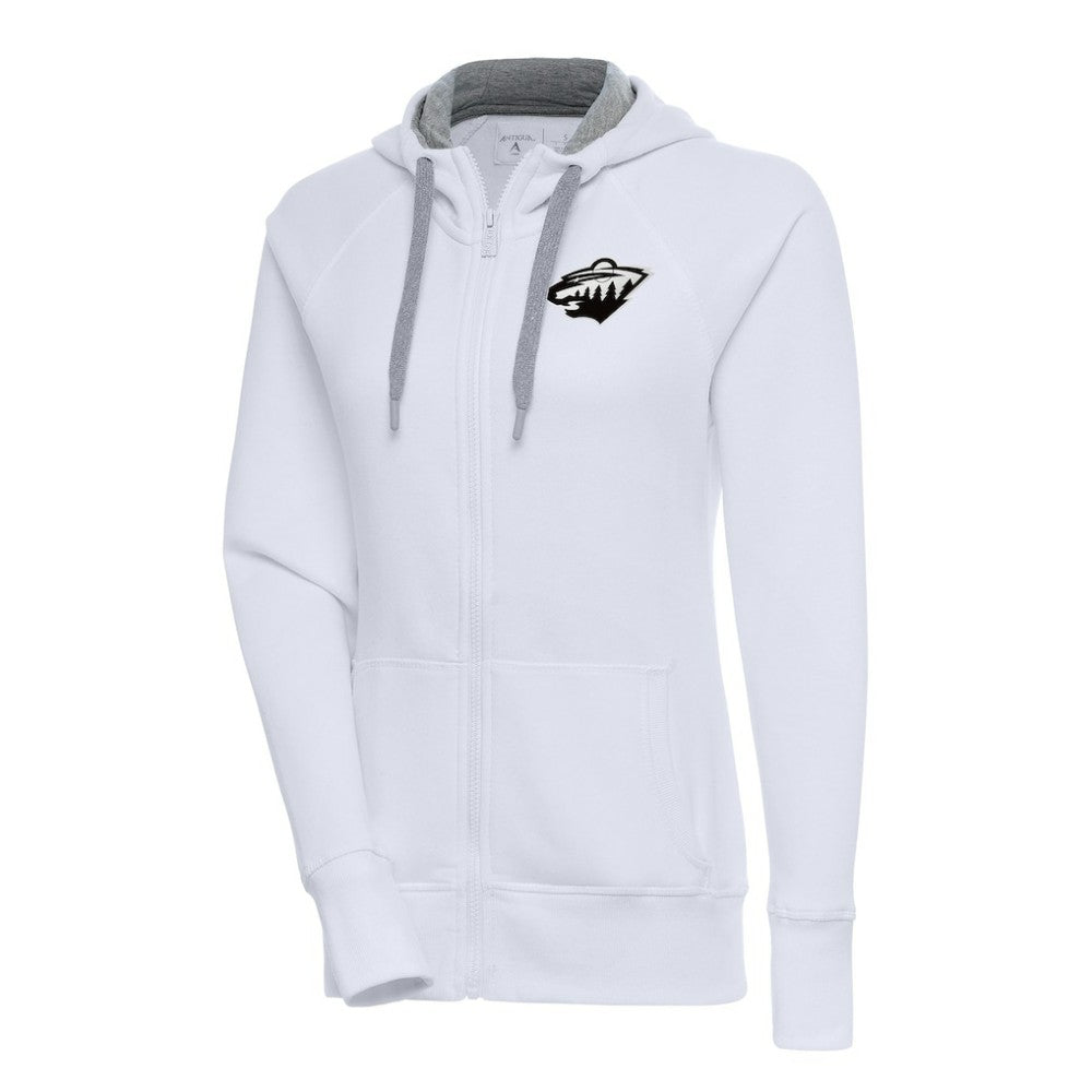 NHL White Minnesota Wild Antigua Women's Metallic Logo Victory Full-Zip Hoodie