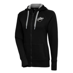 NHL Black Minnesota Wild Antigua Women's Metallic Logo Victory Full-Zip Hoodie